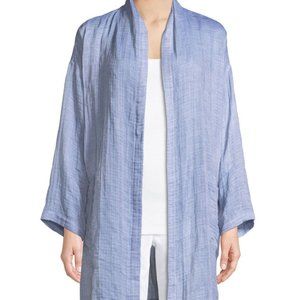 Eileen Fisher Woman $278 Crinkle Gauze Kimono Coat Chambray Blue One Size NWT!
